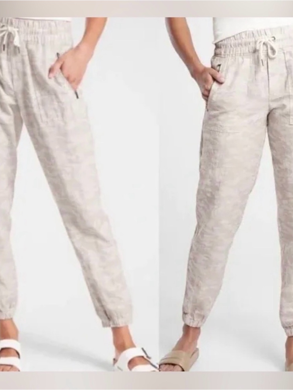 Athleta Linen Light Beige Camo Cropped Jogger Pants